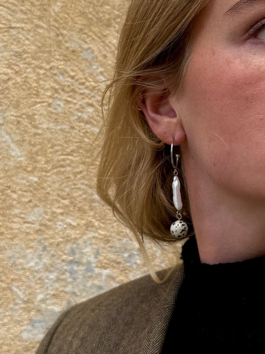 Spotted Moon Hoop Earrings