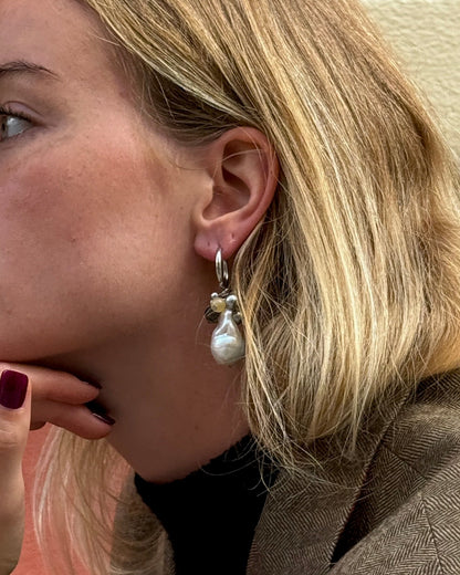 Moonlit Pearl Hoop Earrings